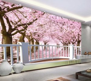 Revêtement mural en papier peint paysage panoramique cerisiers du Japon