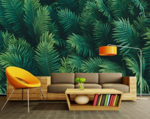 Décoration papier peint tropical avec feuilles de fougères pour salon