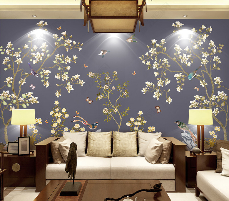 Décoration murale asiatique papier peint japonais dans un séjour