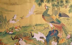 Peinture à l'encre de Chine intulée le Phenix et 100 oiseaux
