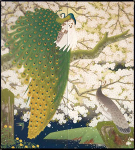 Peinture traditionnelle japonaise - Les paons et le cerisier