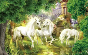 Licornes dans un jardin d'un château