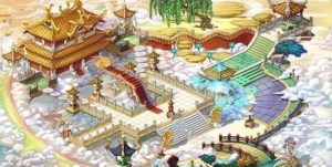 Palais asiatique vue du ciel par un dragon