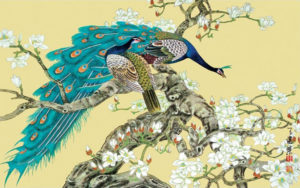 Peinture asiatique : les paons et les magnolias