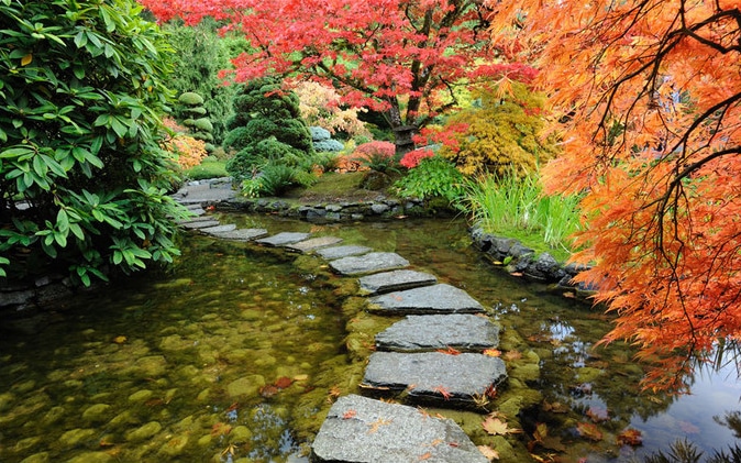 Pas japonais dans un jardin japonais zen